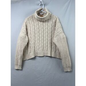 POL Turtleneck Sweater Womens Small Cream Cozy Excellent Cropped Cable Knit